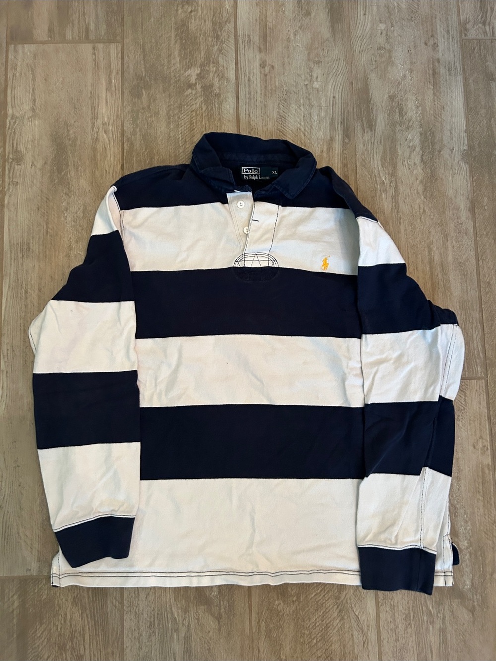 Polo by Ralph Lauren Navy & White Wide-Striped Rugby Polo